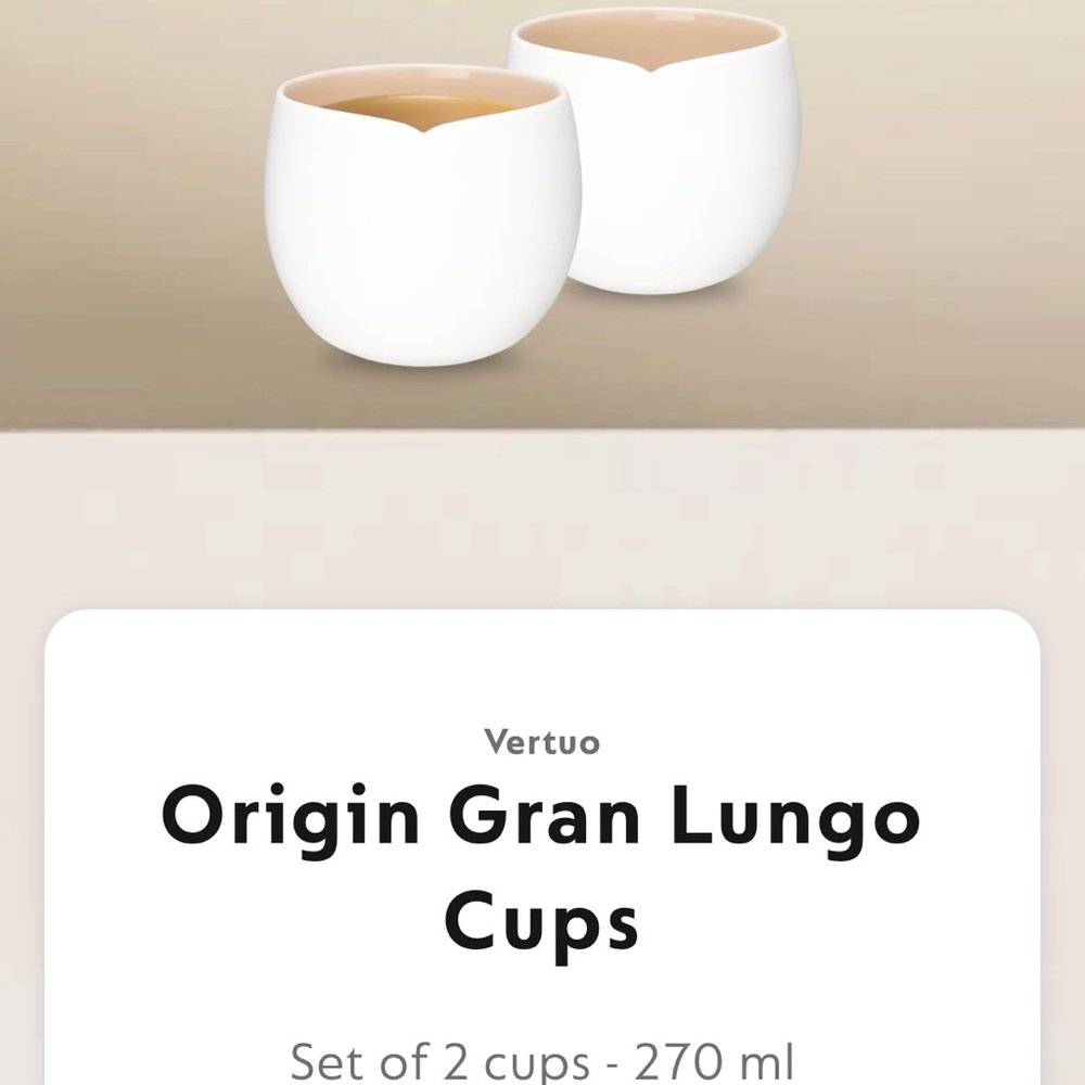 🆕Nespresso Origin Gran Lungo Cups Set of 2 cups - 270 ml